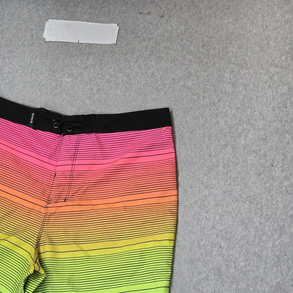 Hurley Boys Shorts 18/29 Multicolor Swimwear Striped Board Shorts Button 9